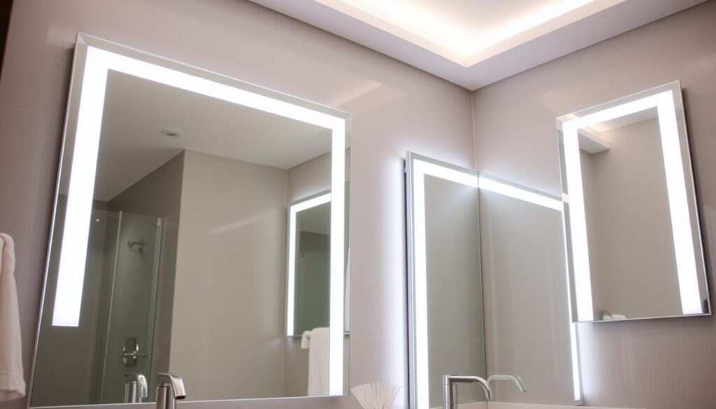 strategic placement of lighted mirrors in bathroom